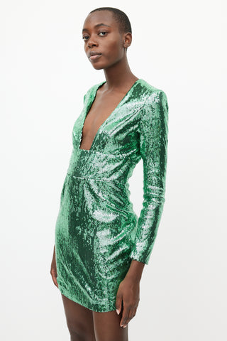 Dundas Green Sequin Long Sleeve Dress