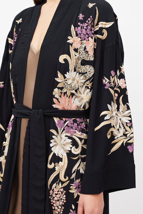 Dundas X Revolve Black & Multicolour Embroidered Sequin Robe