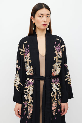 Dundas X Revolve Black & Multicolour Embroidered Sequin Robe