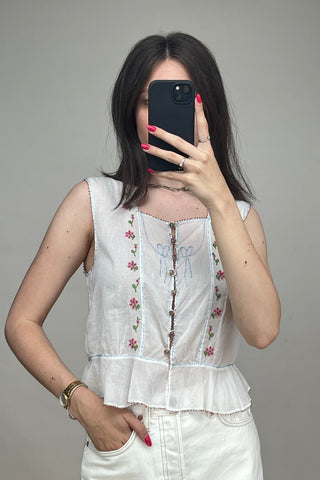 Heirloom White & Multicolour Floral Beaded  Top