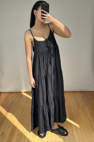 Black Silk Tier Maxi Dress