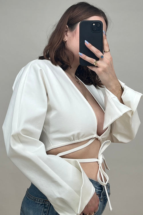White Tie Front Cropped Top