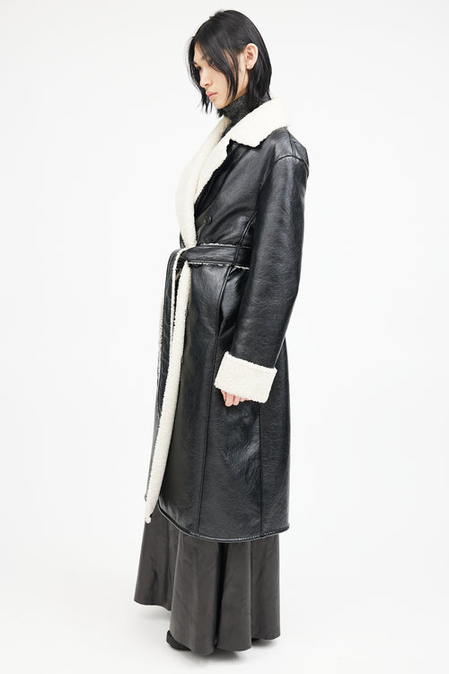 EENK Black & White Faux Leather Shearling Jacket