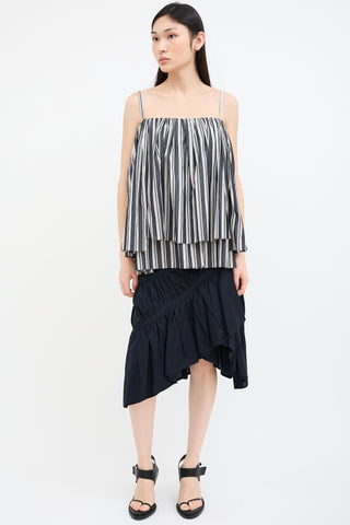 EENK Grey & White Striped Gathered Top