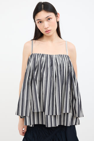 EENK Grey & White Striped Gathered Top