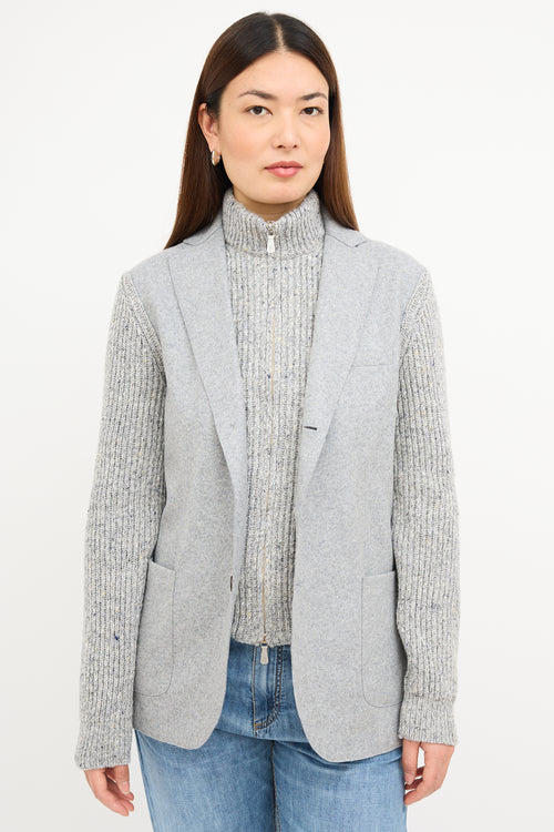 Eleventy Grey Wool Knit Layered Blazer