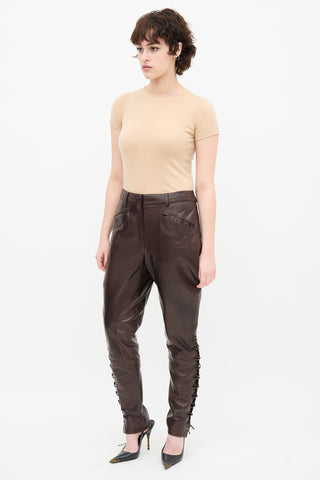 Emilio Pucci Brown Leather Lace Up Riding Trouser