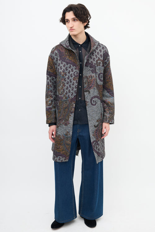 Engineered Garments Grey & Multi Paisley Belted Robe