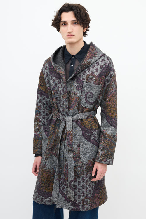 Engineered Garments Grey & Multi Paisley Belted Robe