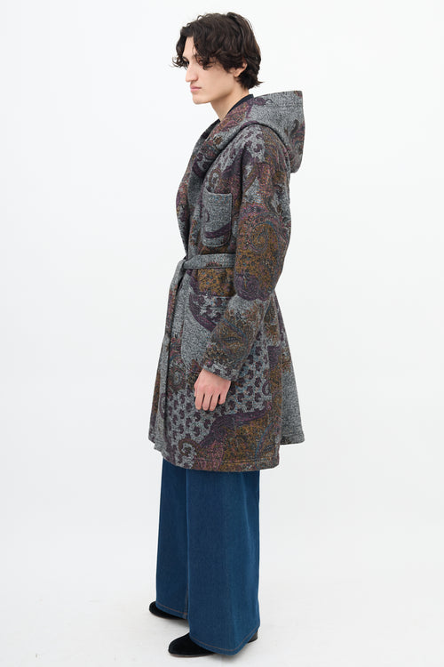 Engineered Garments Grey & Multi Paisley Belted Robe