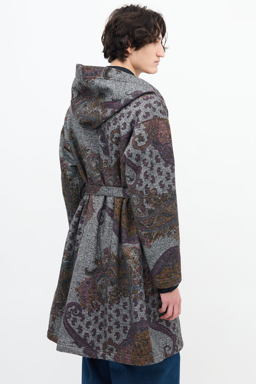 Engineered Garments Grey & Multi Paisley Belted Robe