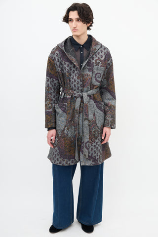 Engineered Garments Grey & Multi Paisley Belted Robe