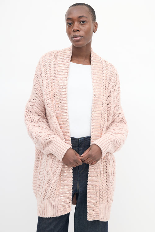 Ermanno Scervino Pink Wool Embellished Oversized Cardigan