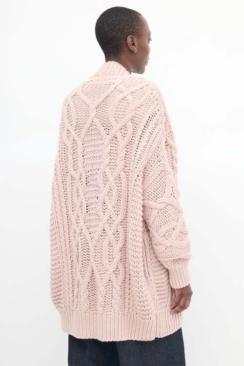 Ermanno Scervino Pink Wool Embellished Oversized Cardigan