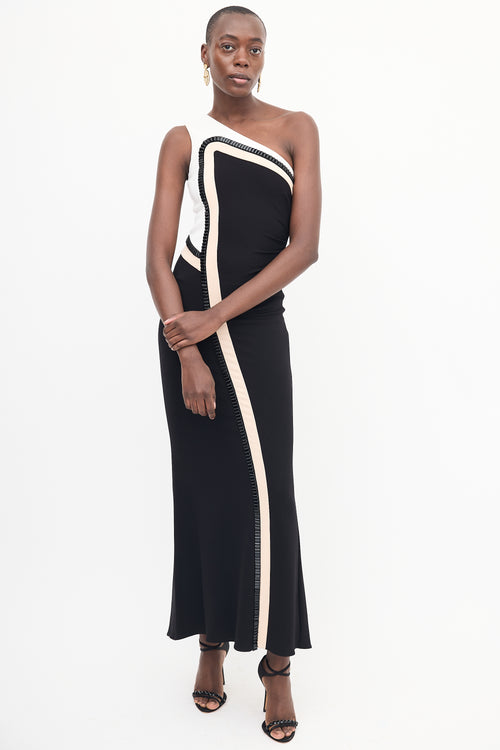 Escada Black & Multi Asymmetrical Maxi Dress