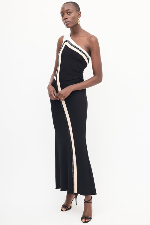 Escada Black & Multi Asymmetrical Maxi Dress