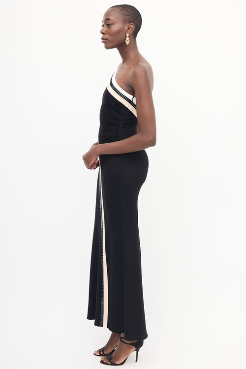 Escada Black & Multi Asymmetrical Maxi Dress