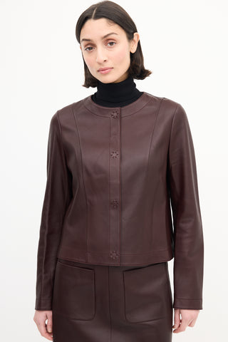 Escada Burgundy Leather Collarless Jacket