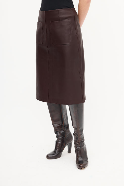 Escada Burgundy Leather Midi Skirt