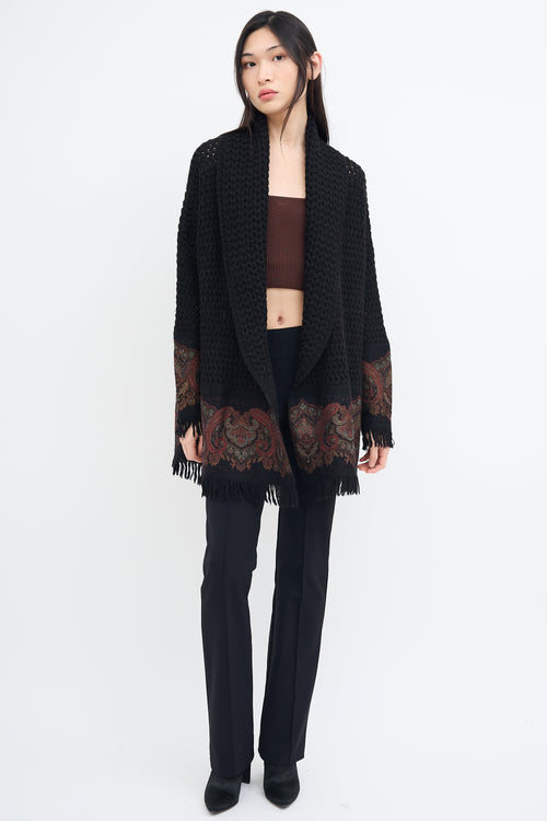 Etro Black Wool Knit & Multi Paisley Cardigan