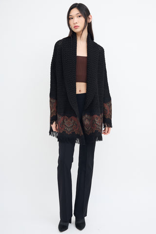 Etro Black Wool Knit & Multi Paisley Cardigan