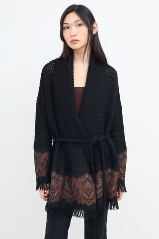 Etro Black Wool Knit & Multi Paisley Cardigan