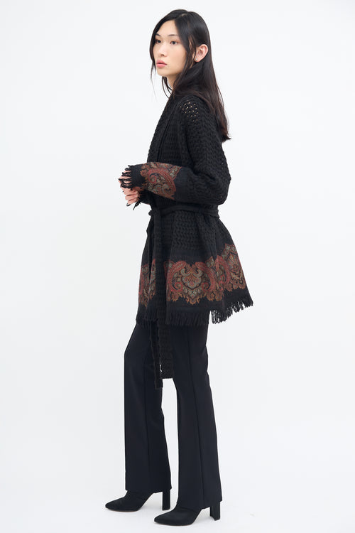 Etro Black Wool Knit & Multi Paisley Cardigan
