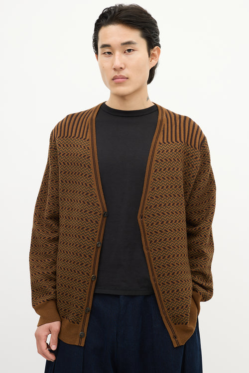 Etro Brown & Green Wool Striped Chevron Cardigan