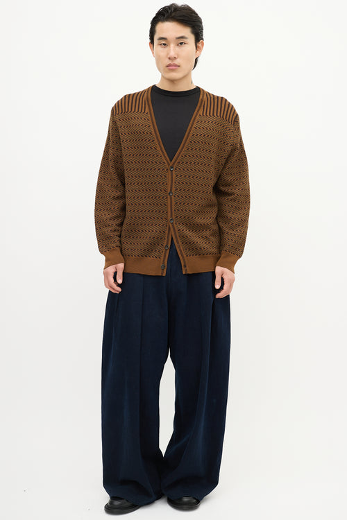 Etro Brown & Green Wool Striped Chevron Cardigan