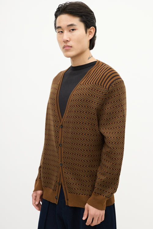 Etro Brown & Green Wool Striped Chevron Cardigan