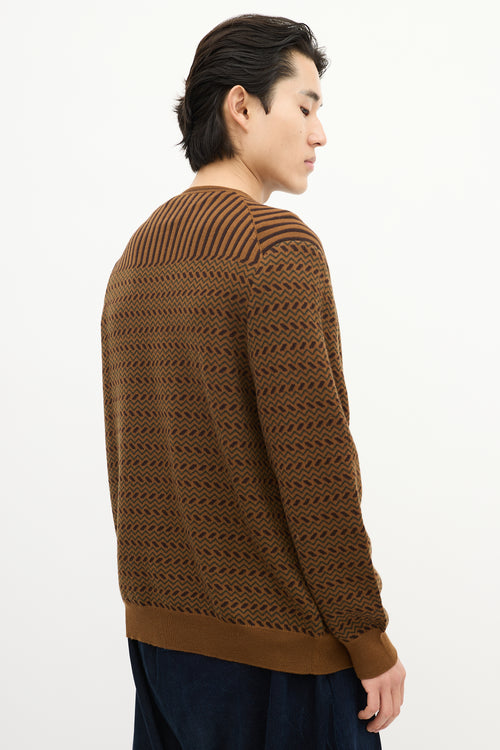 Etro Brown & Green Wool Striped Chevron Cardigan