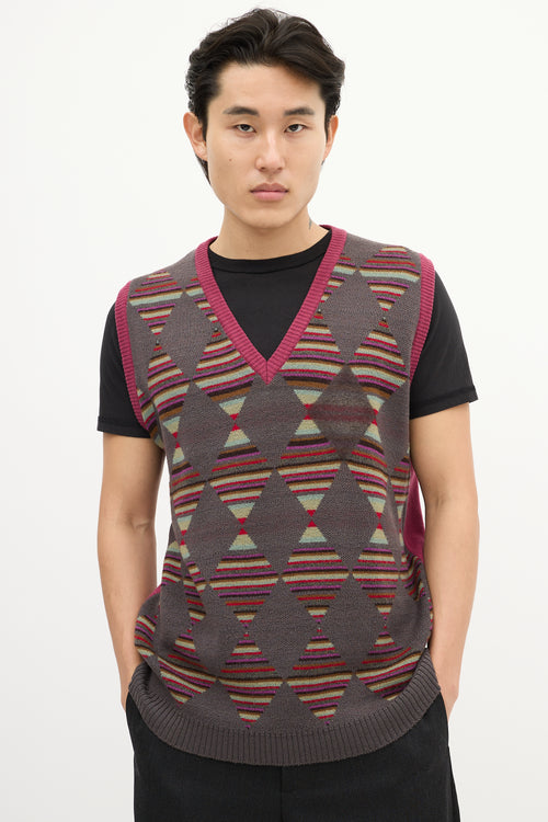 Etro Purple & Multi Striped Argyle Vest