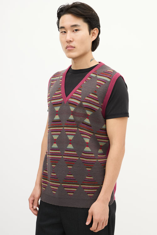 Etro Purple & Multi Striped Argyle Vest