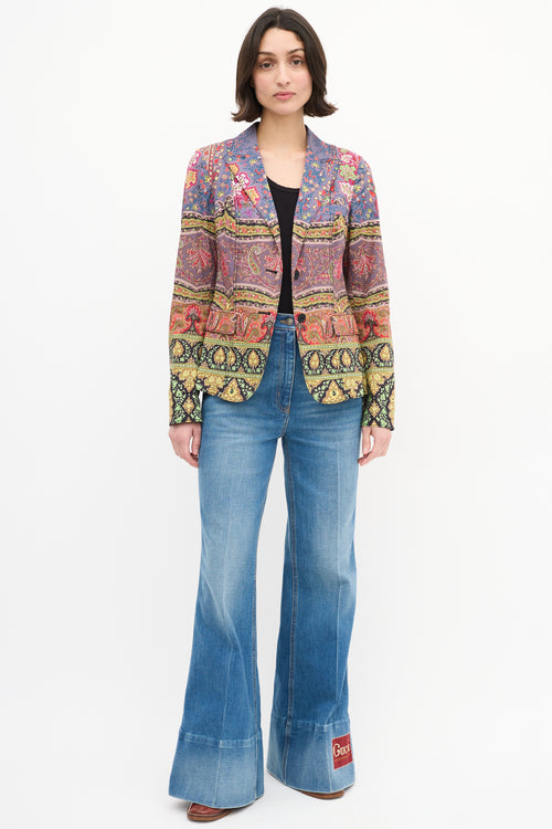 Etro Purple & Multi Cotton Printed Blazer