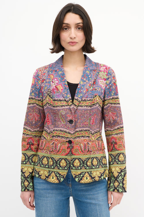 Etro Purple & Multi Cotton Printed Blazer