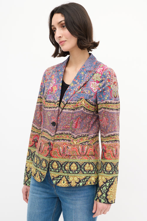 Etro Purple & Multi Cotton Printed Blazer