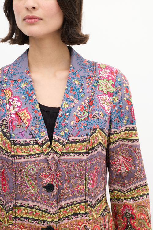 Etro Purple & Multi Cotton Printed Blazer