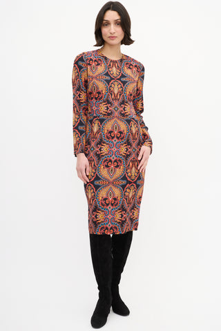 Etro Black & Multi Printed Sheath Dress