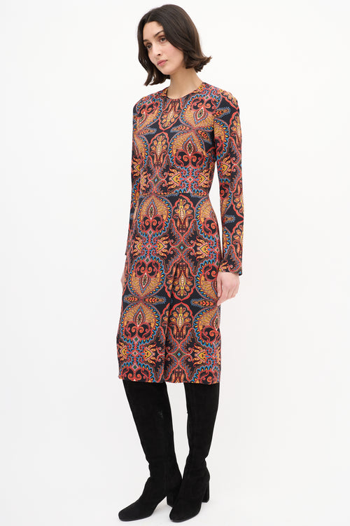 Etro Black & Multi Printed Sheath Dress