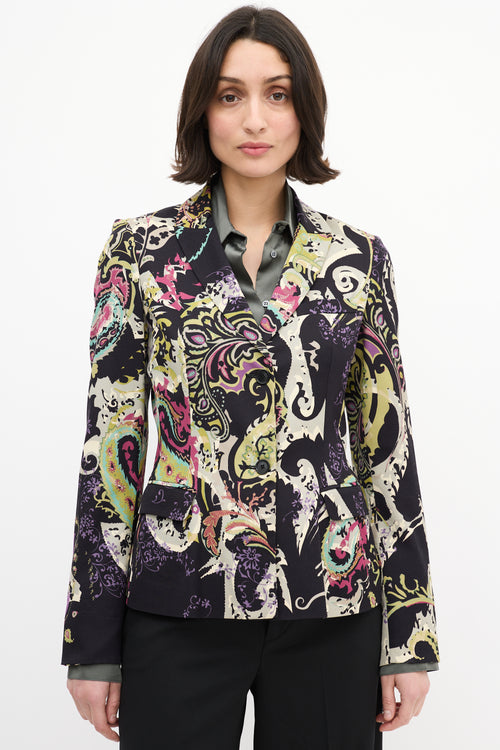 Etro Black & Multi Cotton Paisley Blazer