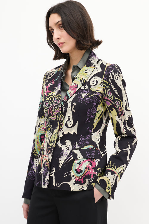 Etro Black & Multi Cotton Paisley Blazer