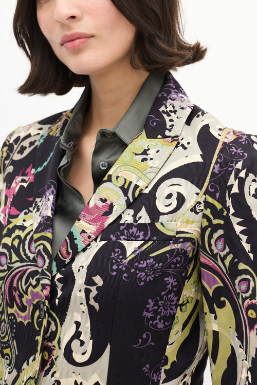 Etro Black & Multi Cotton Paisley Blazer