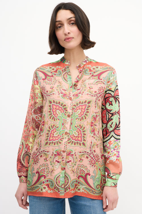 Etro Pink & Multi Silk Printed Shirt