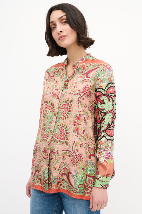 Etro Pink & Multi Silk Printed Shirt