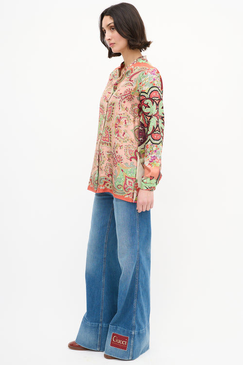 Etro Pink & Multi Silk Printed Shirt