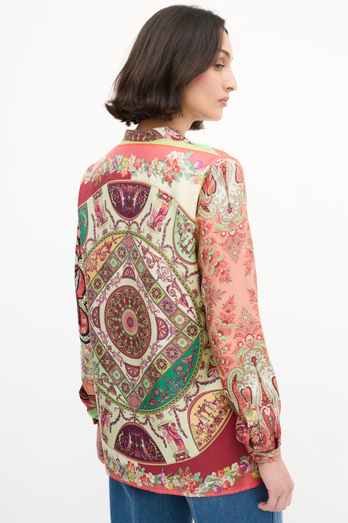 Etro Pink & Multi Silk Printed Shirt