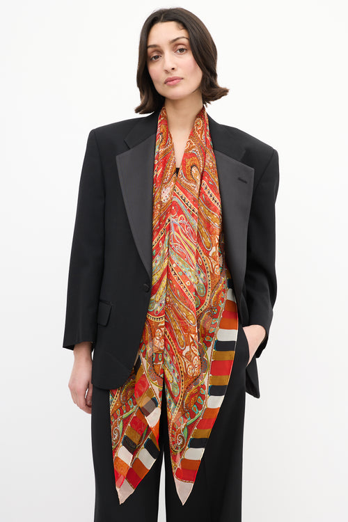 Etro Red & Multicolour Silk Printed Scarf