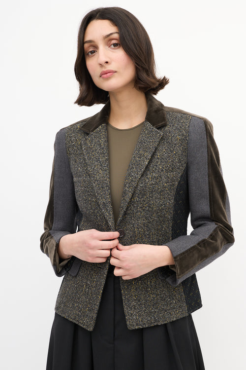 Etro Grey & Multi Tweed Panelled Blazer