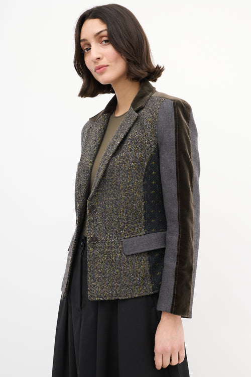 Etro Grey & Multi Tweed Panelled Blazer