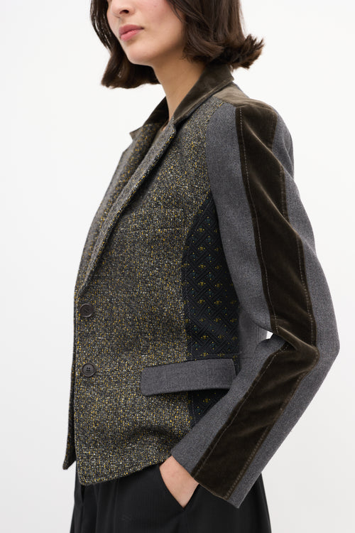 Etro Grey & Multi Tweed Panelled Blazer